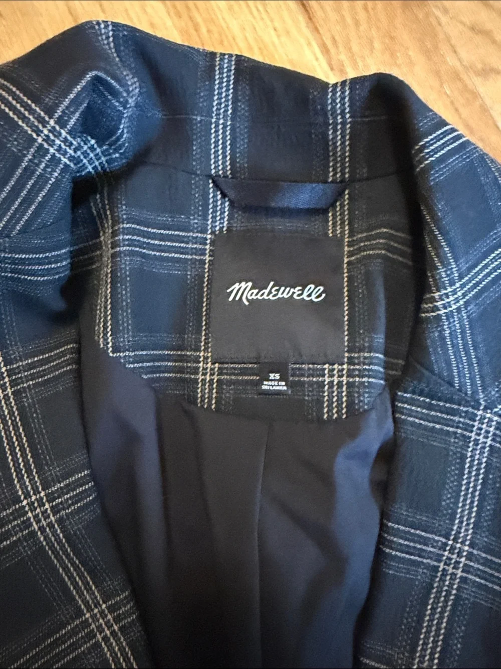 Madewell Blue & Gray Plaid Double-Breasted Blazer